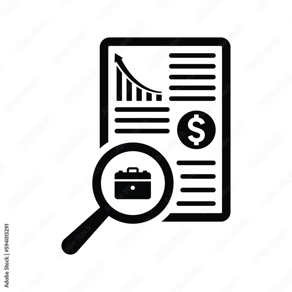 Business, report, analysis icon. Black vector graphics. Business, report, analysis icon. Black vector graphics.