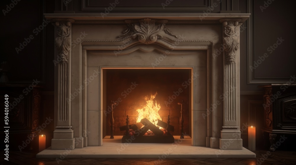 3d fireplace in the room. Generative ai 3d fireplace in the room. Generative ai