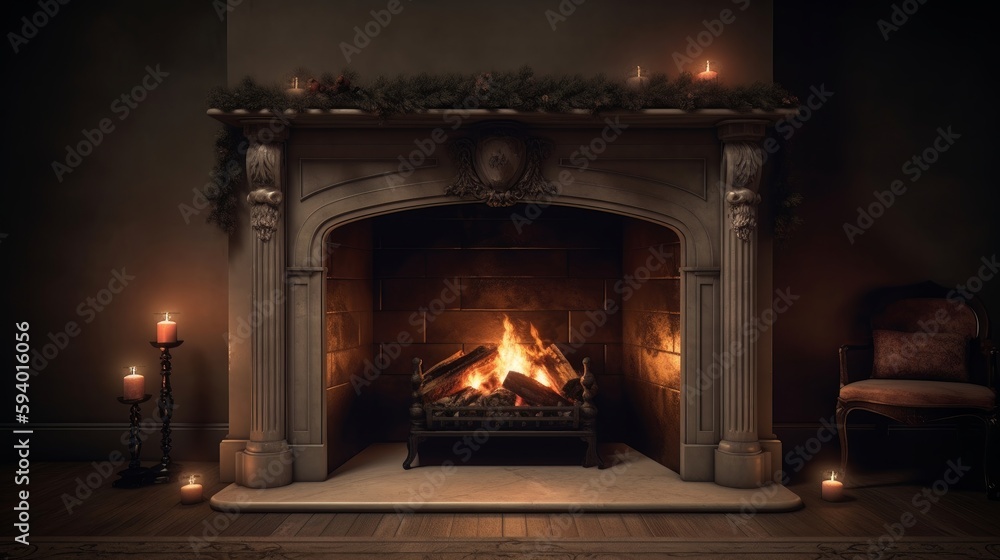 3d fireplace in the room. Generative ai