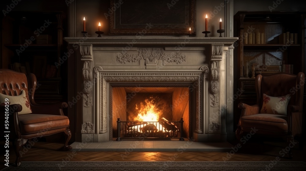 3d fireplace in the room. Generative ai 3d fireplace in the room. Generative ai