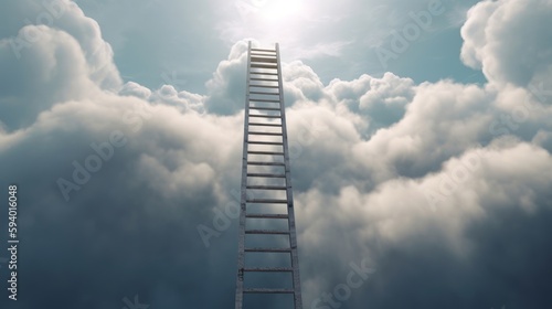 Ladder leading up to clouds. Generative ai