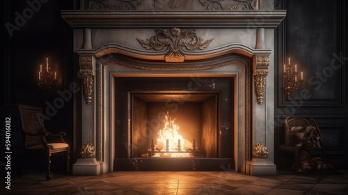 3d fireplace in the room. Generative ai © cac_tus
