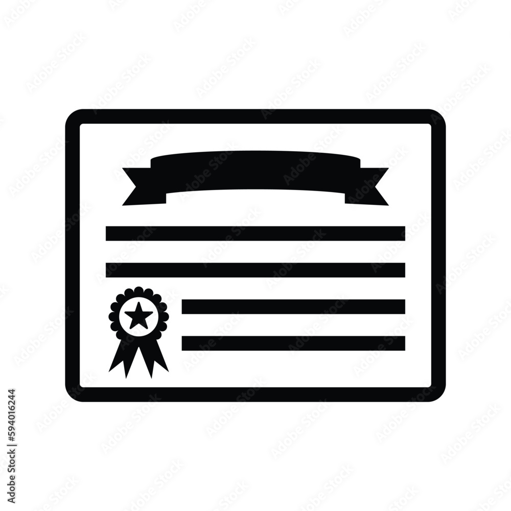 Certificate, certification, degree icon. Black vector graphics. Certificate, certification, degree icon. Black vector graphics.