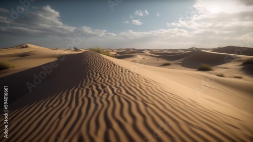 Sunset at the Desert Sand Dunes Landscapes Beautiful Nature. Generative ai