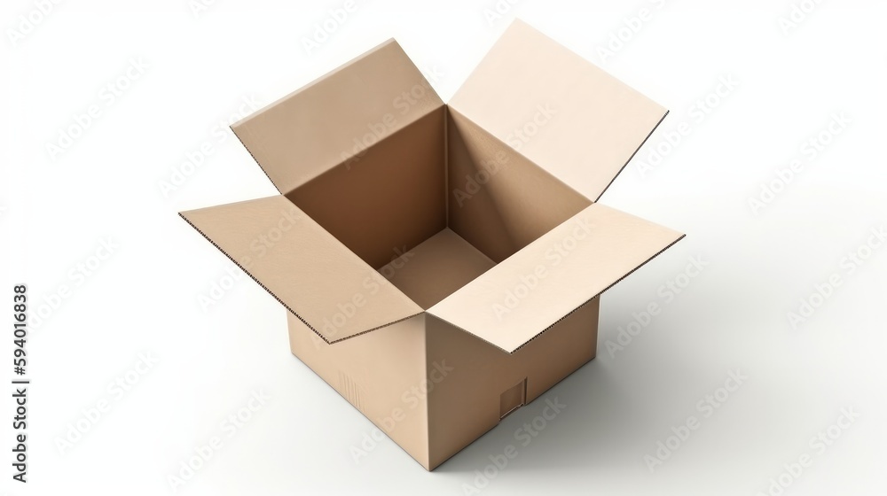 Top view open cardboard box on white background. Generative AI Top view open cardboard box on white background. Generative AI