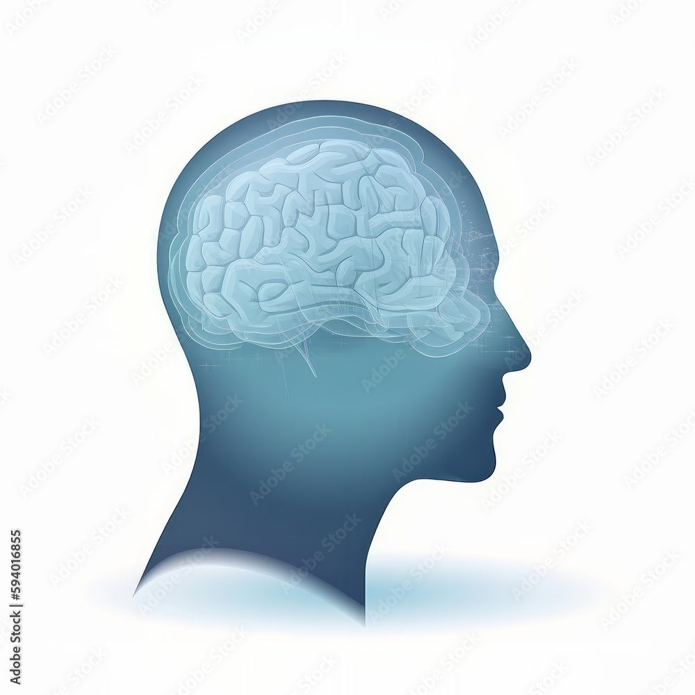 3D Rendering of Illuminated Brain and Skull on White. Generative ai 3D Rendering of Illuminated Brain and Skull on White. Generative ai