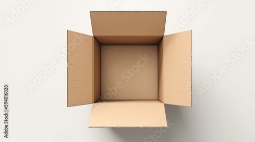 Top view open cardboard box on white background. Generative AI