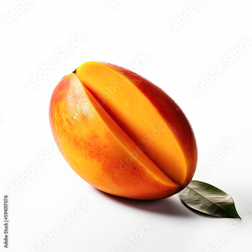 A stunningly cinematic shot of a Mango . The Mango look juicy and delectable, perfectly illuminated by accent lighting against a pure white background. 