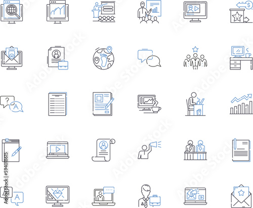 Digital advertising line icons collection. Analytics, Targeting, Optimization, CPM, Impressions, Conversion, Clicks vector and linear illustration. Display,Advertisements,Engagement outline signs set