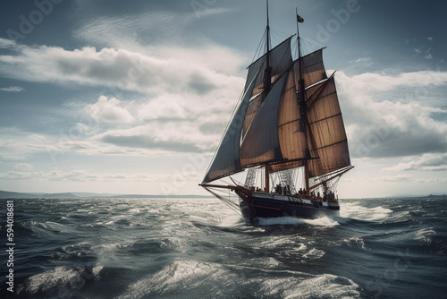 sailing vessel on the move, Created with generative AI photo