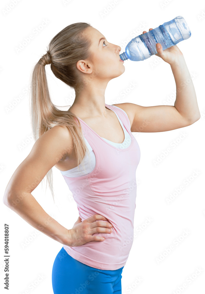 Woman drinking water isolated on white background Woman drinking water isolated on white background