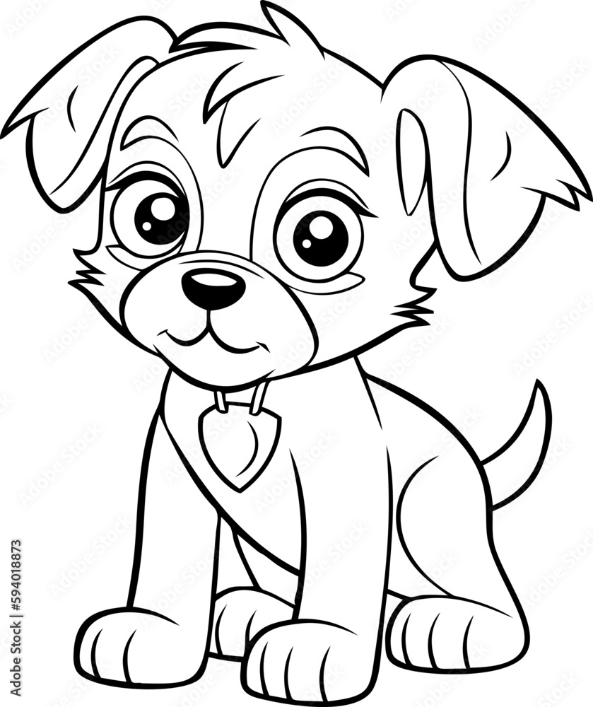Engaging black and white puppy cartoon vector, designed for children's coloring books and imaginative projects. Engaging black and white puppy cartoon vector, designed for children's coloring books and imaginative projects.