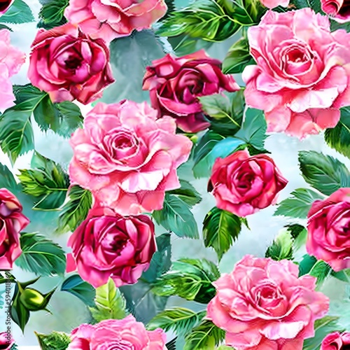Rose flower pattern. The illustration was created using generative AI. Background of spring flowers.