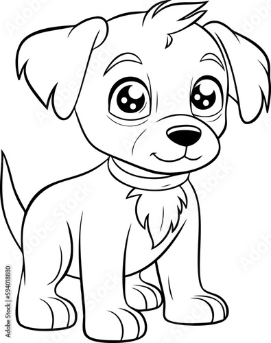 A lovable black and white puppy illustration, ideal for children's coloring books and artistic projects.