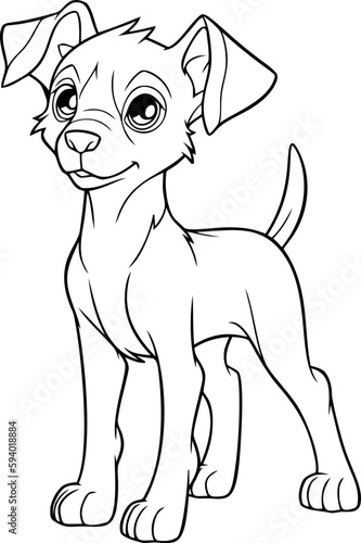 A lovable black and white puppy illustration, ideal for children's coloring books and artistic projects.