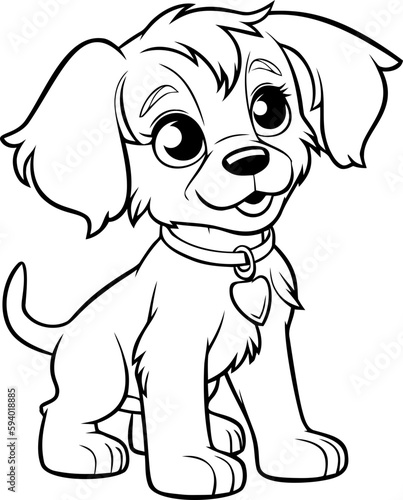 A delightful black and white puppy cartoon  ideal for children s coloring books or artistic activities.