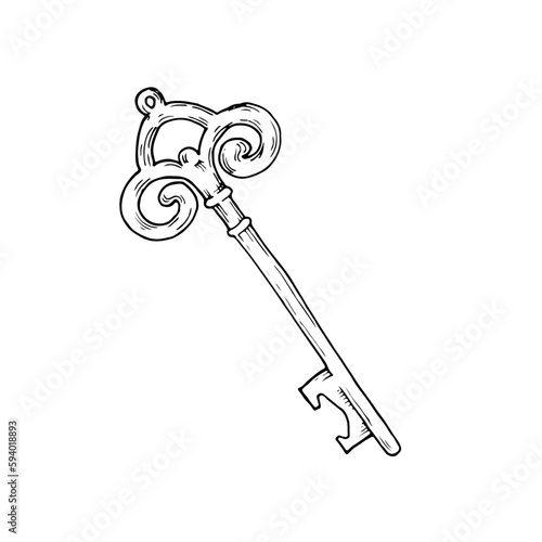 Hand drawn antique key. Sketch style of  key on white background. Vector.