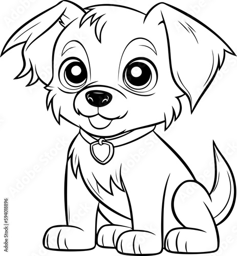 A lovable black and white puppy illustration, ideal for children's coloring books and artistic projects.