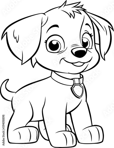 A captivating black and white puppy illustration, great for children's coloring books and creative activities.