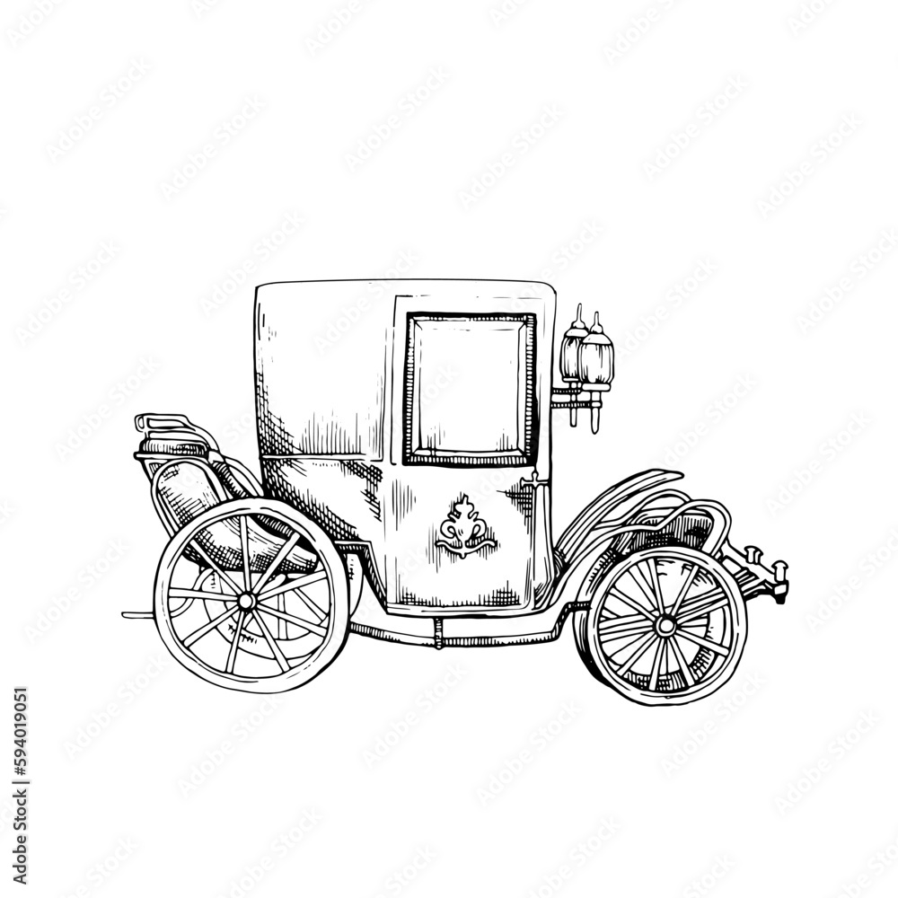 Fototapeta premium Carriage. Vintage black illustration for poster, web. Isolated on white background.
