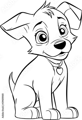 A lovable black and white puppy illustration, ideal for children's coloring books and artistic projects.