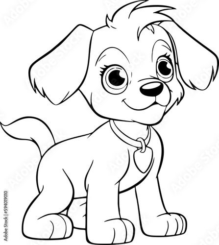 A lovable black and white puppy illustration, ideal for children's coloring books and artistic projects.