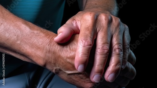 Senior hands clasping each other showing signs of age and experience.