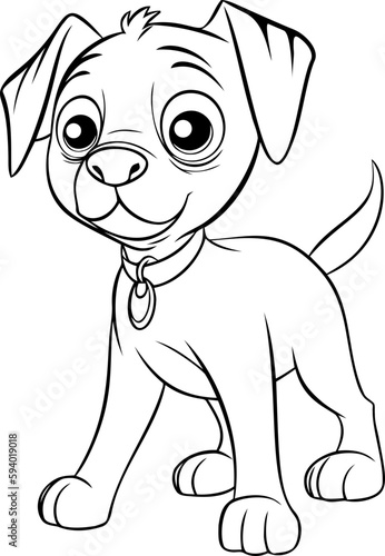 A lovable black and white puppy illustration, ideal for children's coloring books and artistic projects.