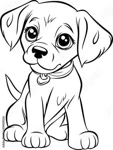 Charming puppy cartoon in black and white  perfect for children s coloring books or art activities.