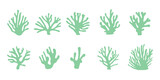 Set of sea corals on a white background. Vector illustration of colored aquarium plants. Flat style