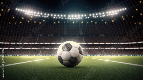Soccer ball on stadium. Generative AI © AdriFerrer