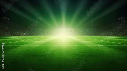Soccer field with bright lights. Generative AI photo