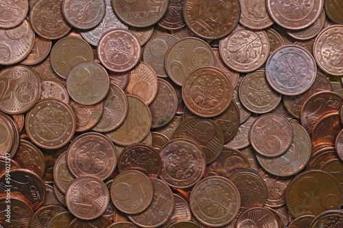Canvastavla Coins of different countries, close-up. Money background.