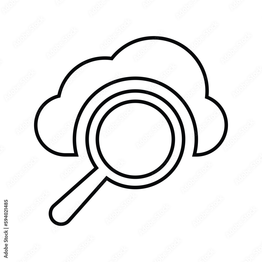 Cloud, search outline icon. Line art vector. Cloud, search outline icon. Line art vector.