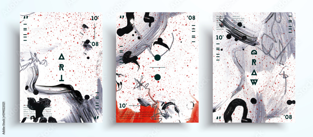 Abstract vector poster, texture collection of artistic covers. Contemporary abstract with brushstrokes of paint, stains and pencil strokes. Can be used as background, wall print or poster.