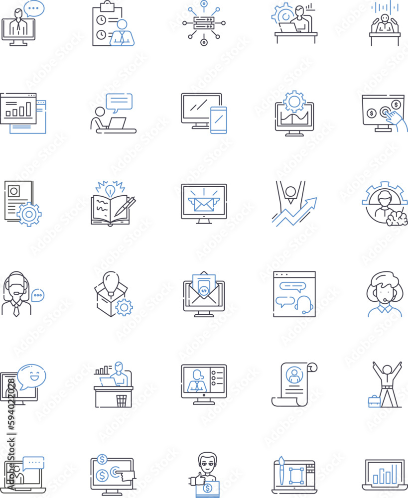 Operational enterprise line icons collection. Efficiency, Effectiveness, Productivity, Optimization, Automation, Outsource, Streamline vector and linear illustration. Management,Planning,Coordination