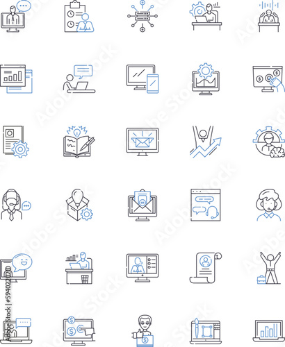 Operational enterprise line icons collection. Efficiency, Effectiveness, Productivity, Optimization, Automation, Outsource, Streamline vector and linear illustration. Management,Planning,Coordination