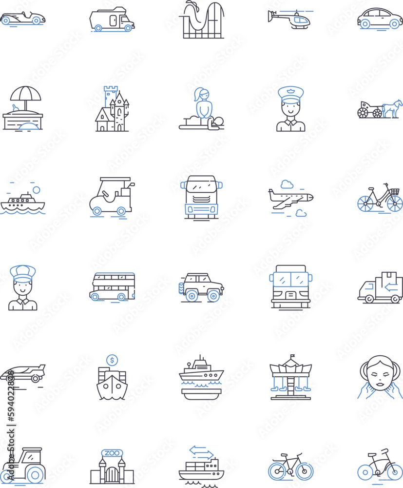 Fototapeta premium Journey line icons collection. Expedition, Odyssey, Pilgrimage, Trek, Excursion, Adventure, Roam vector and linear illustration. Migration,Quest,Voyage outline signs set