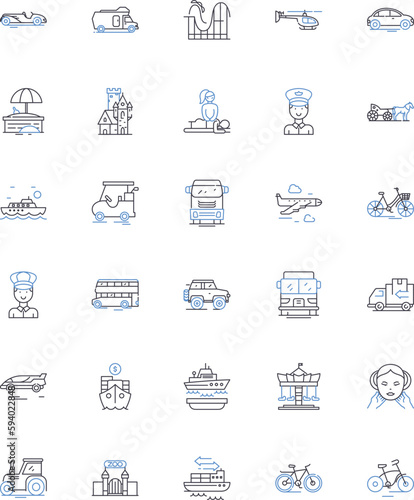 Journey line icons collection. Expedition, Odyssey, Pilgrimage, Trek, Excursion, Adventure, Roam vector and linear illustration. Migration,Quest,Voyage outline signs set
