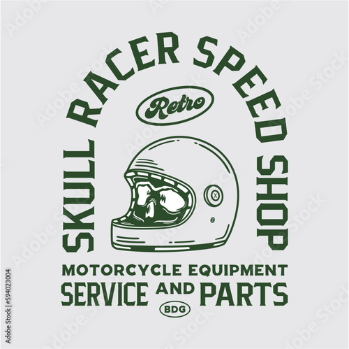 vector vintage skull racer speed shop icon