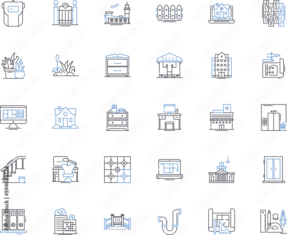 School construction line icons collection. Blueprint, Foundation, Concrete, Framing, Steel, Construction, Architecture vector and linear illustration. Education,Innovation,Design outline signs set