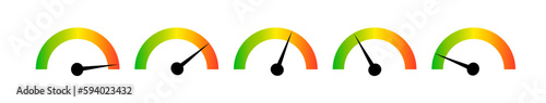 Speedometer gauge meter icons. Vector scale, level of performance. Speed indicator .Infographic of risk, gauge, score progress