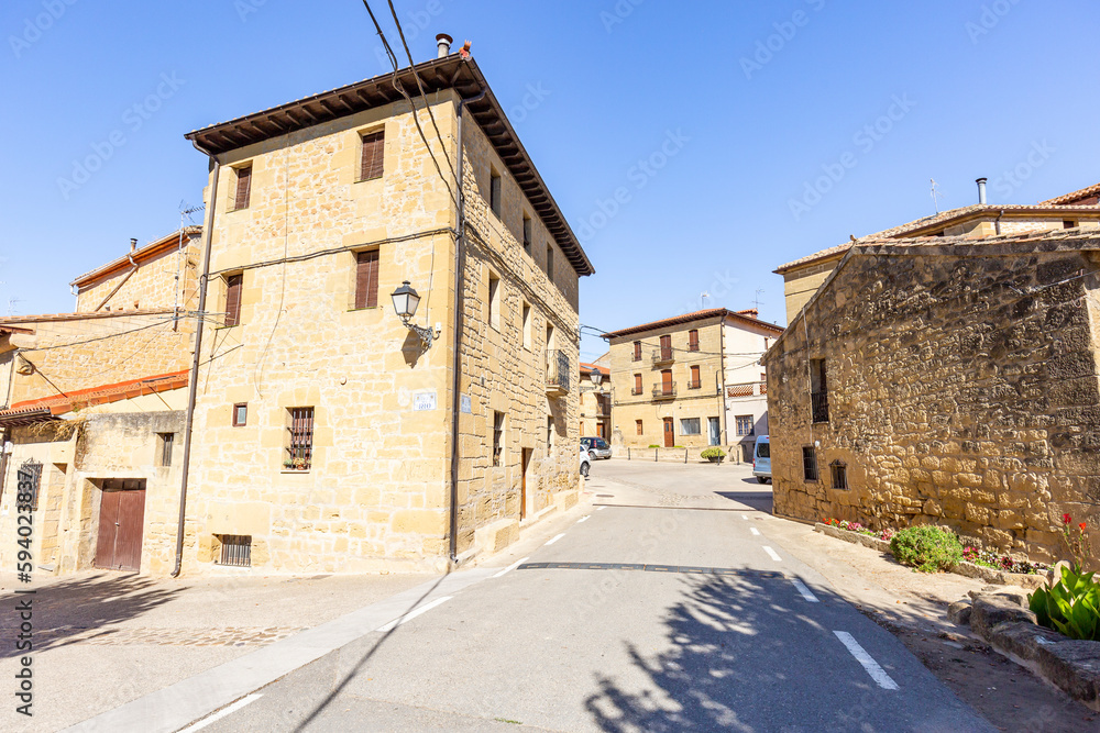 a street with traditional houses in Sajazarra, Haro, La Rioja, Spain