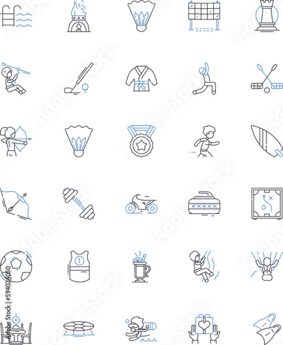 Leisure time and sports line icons collection. Recreation, Exercise, Adventure, Fun, Fitness, Hiking, Water sports vector and linear illustration. Outdoor activities,Camping,Gymnastics outline signs