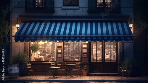 Illustration night scene of cafe with striped. Al