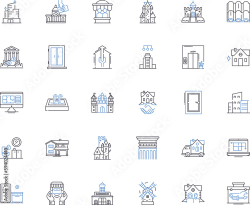 Condos line icons collection. Dwelling, High-rise, Living, Property, Home, Investment, Amenities vector and linear illustration. Luxury,Cozy,Neighborhood outline signs set