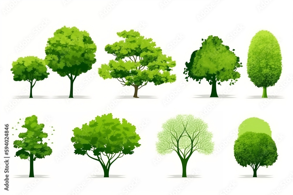 Fototapeta premium Tree collection isolated on white background. generative ai