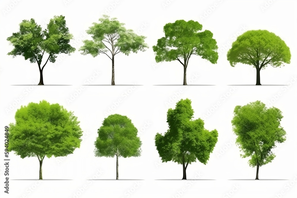 Fototapeta premium Tree collection isolated on white background. generative ai