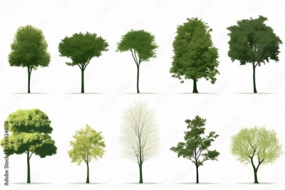 Fototapeta premium Tree collection isolated on white background. generative ai