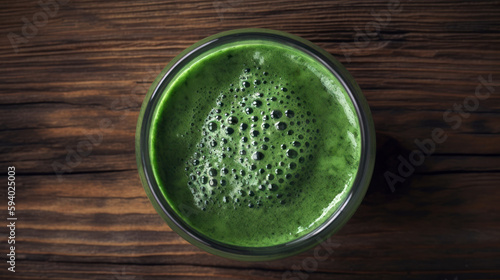 Fresh Green Spirulina Smoothie on a Rustic Wooden Table